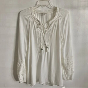 Pale Sky Peasant Boho White Long Sleeve Blouse size M